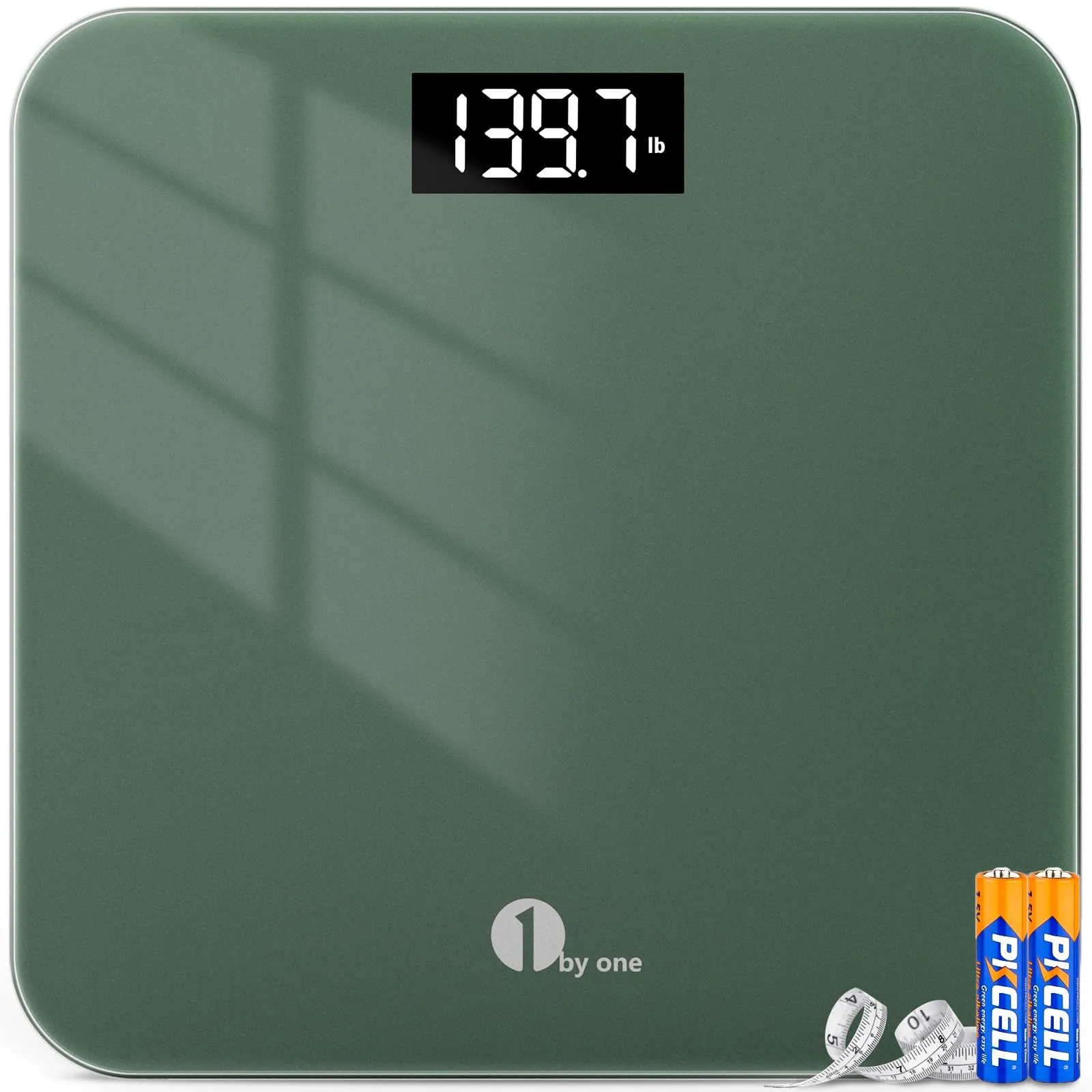 1 by ONE Digital Body Weight Scale, Bathroom Weighing Scale for People with Large LED Display, 400 lbs,Tape Measure and Batteries Included