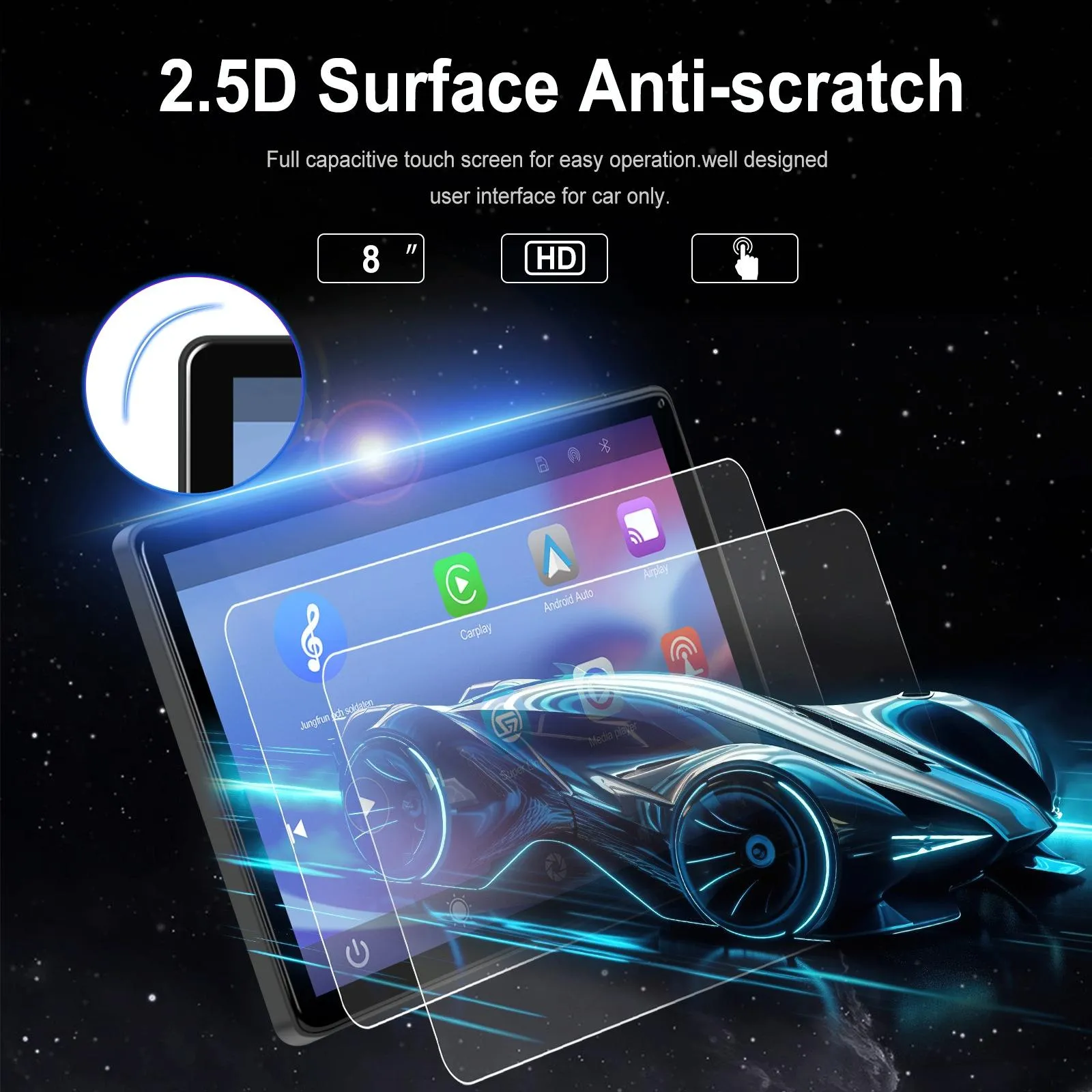 8 Inch Full Touch Car Screen Player - Horizontal / Vertical Carplay / Android Auto