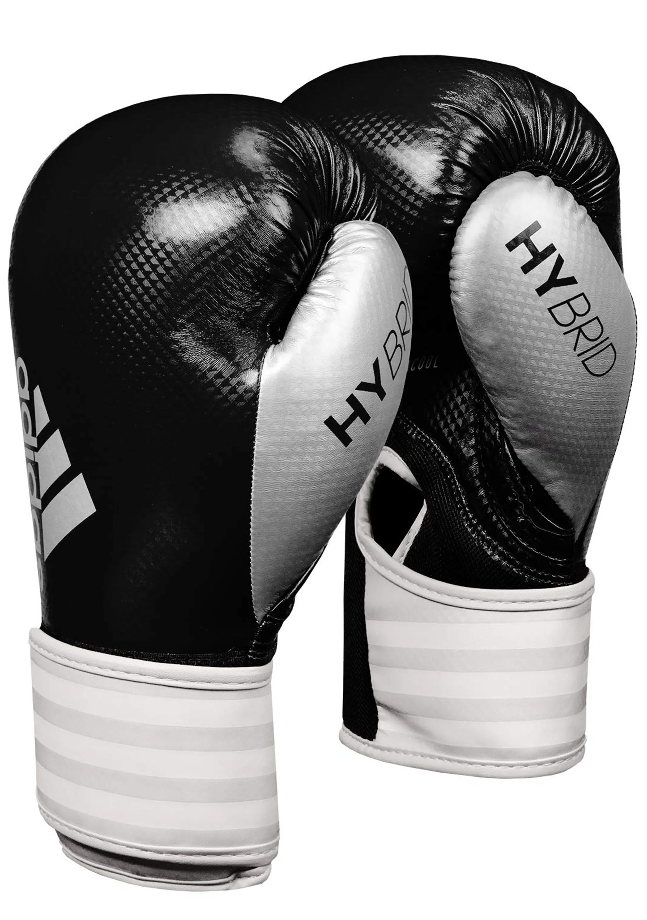Adidas Unisex Hybrid 75 Boxing Glove <BR> ADIH75BS-1 BLACK/WHITE/SILVER