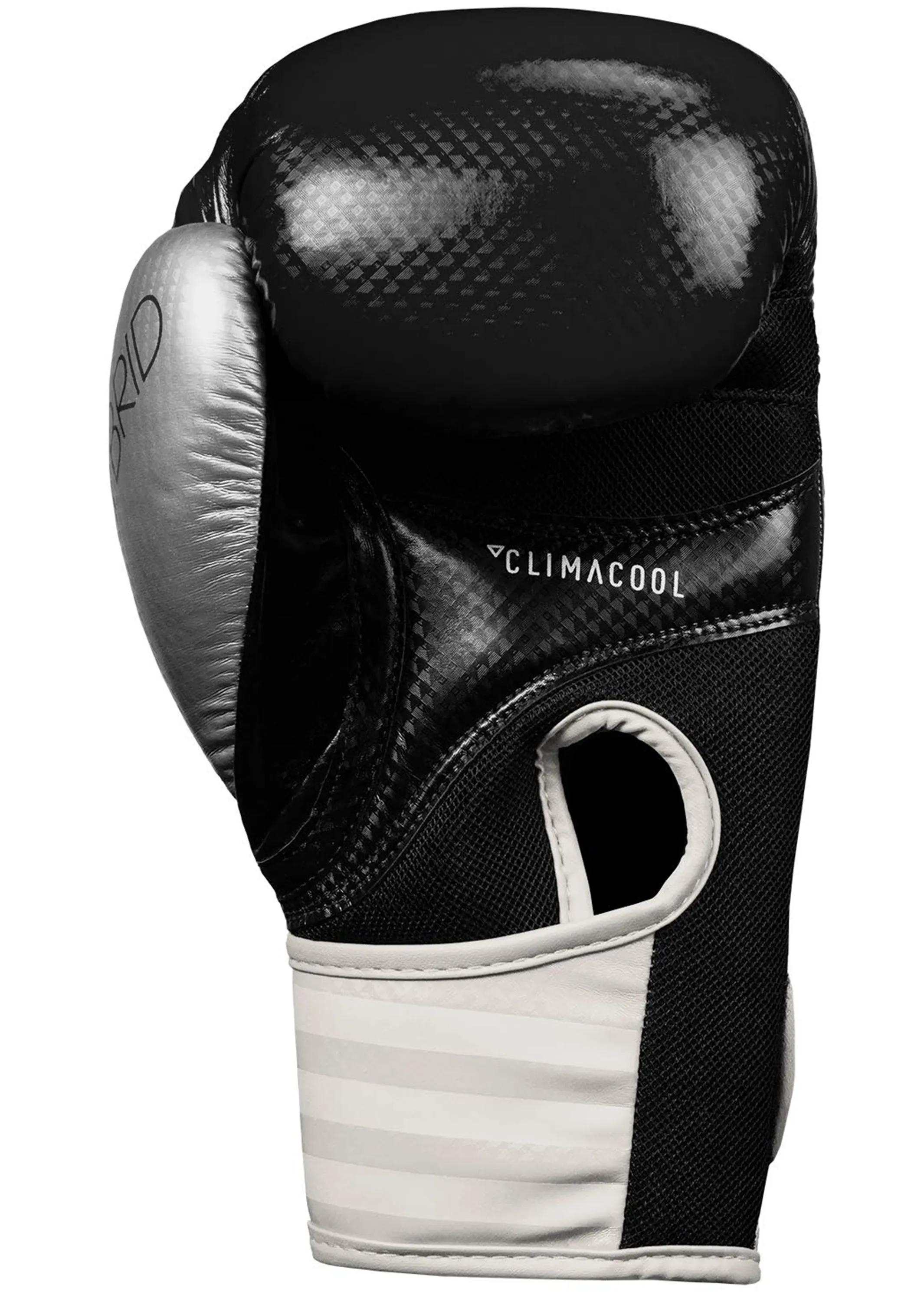 Adidas Unisex Hybrid 75 Boxing Glove <BR> ADIH75BS-1 BLACK/WHITE/SILVER
