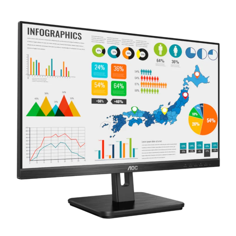 Aoc Monitor 23.8” Ips Panel 1920X1080 @75Hz|Vga|Hdmi|Internal Power Supply|Vesa|Adaptive Sync