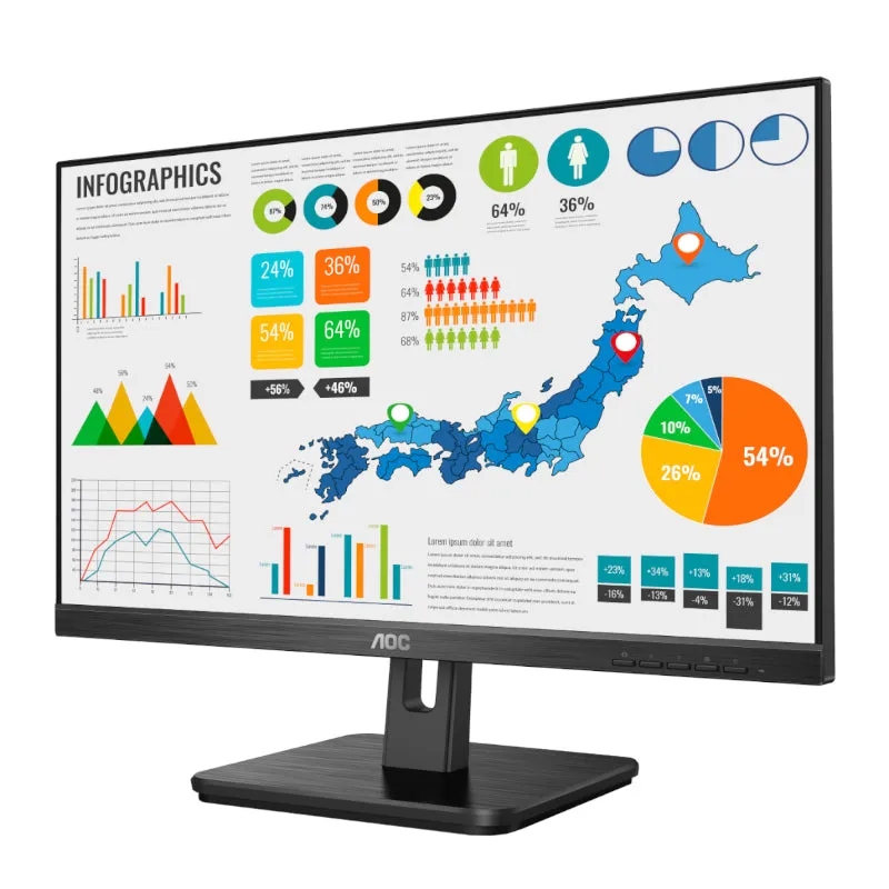 Aoc Monitor 23.8” Ips Panel 1920X1080 @75Hz|Vga|Hdmi|Internal Power Supply|Vesa|Adaptive Sync