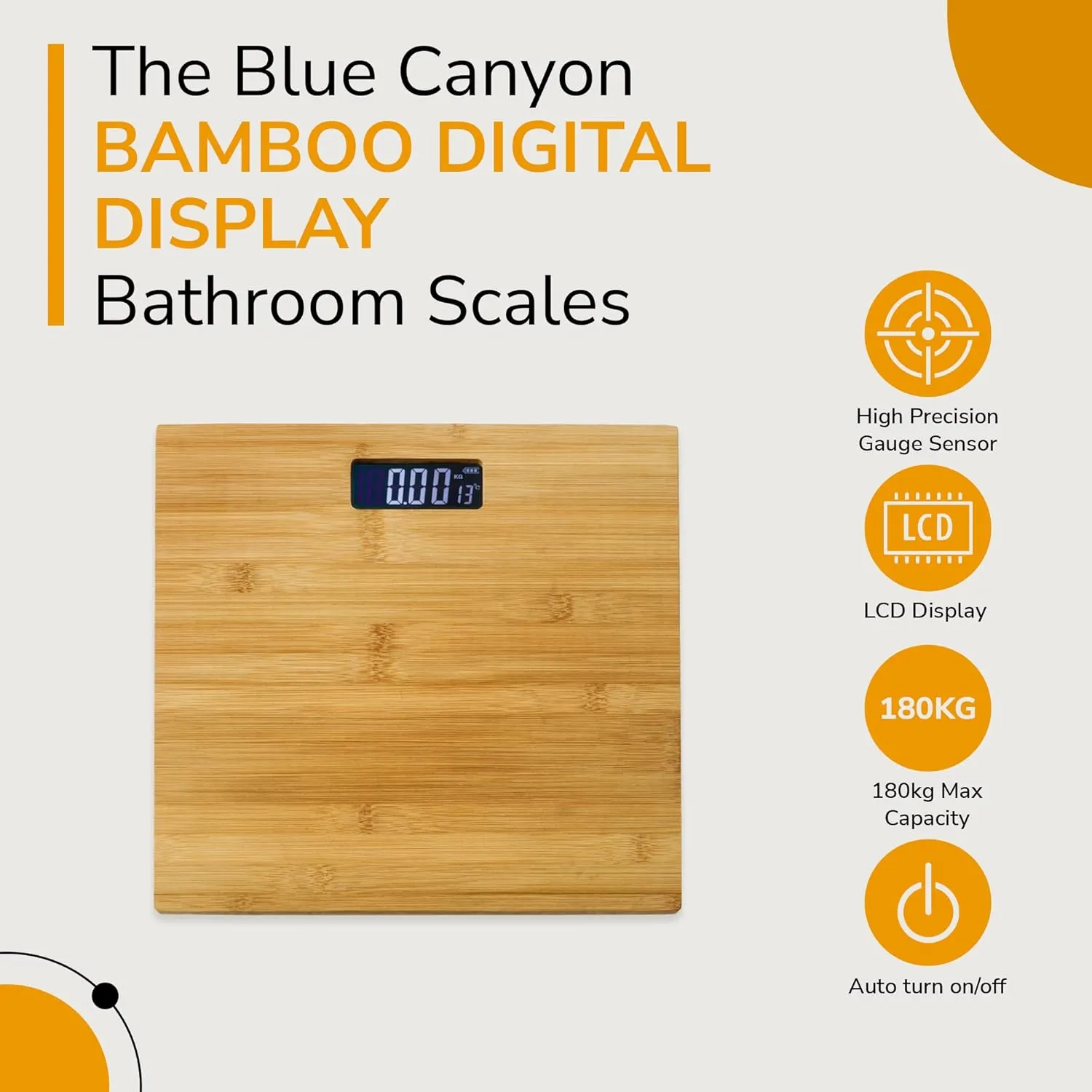 Blue Canyon Bamboo Digital Display Bathroom Scales 180Kg Max Capacity