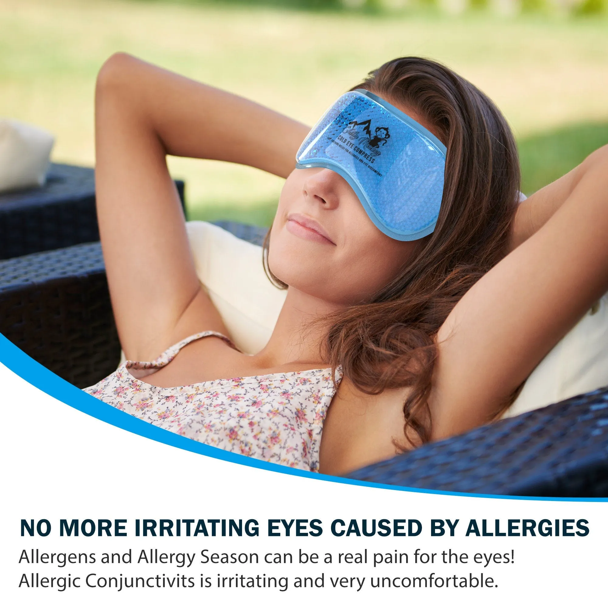 Chilly Monkey Cooling Eye Mask, Relaxing and Soothing Cold Eye Compress for Puffy Eyes, Dark Circles, Allergies, Sinuses, Headaches, Stress