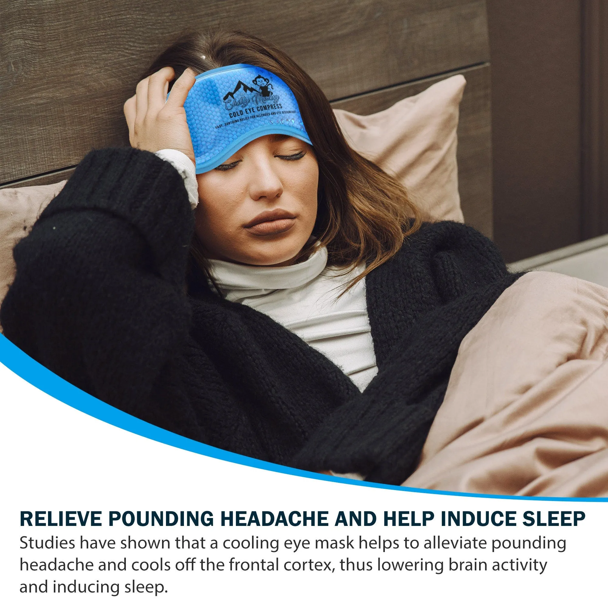 Chilly Monkey Cooling Eye Mask, Relaxing and Soothing Cold Eye Compress for Puffy Eyes, Dark Circles, Allergies, Sinuses, Headaches, Stress