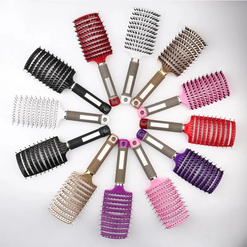 Detangling Hair Brush for Women Bristle Nylon Wet Massage Comb for Curly Hair Salon Styling Tool