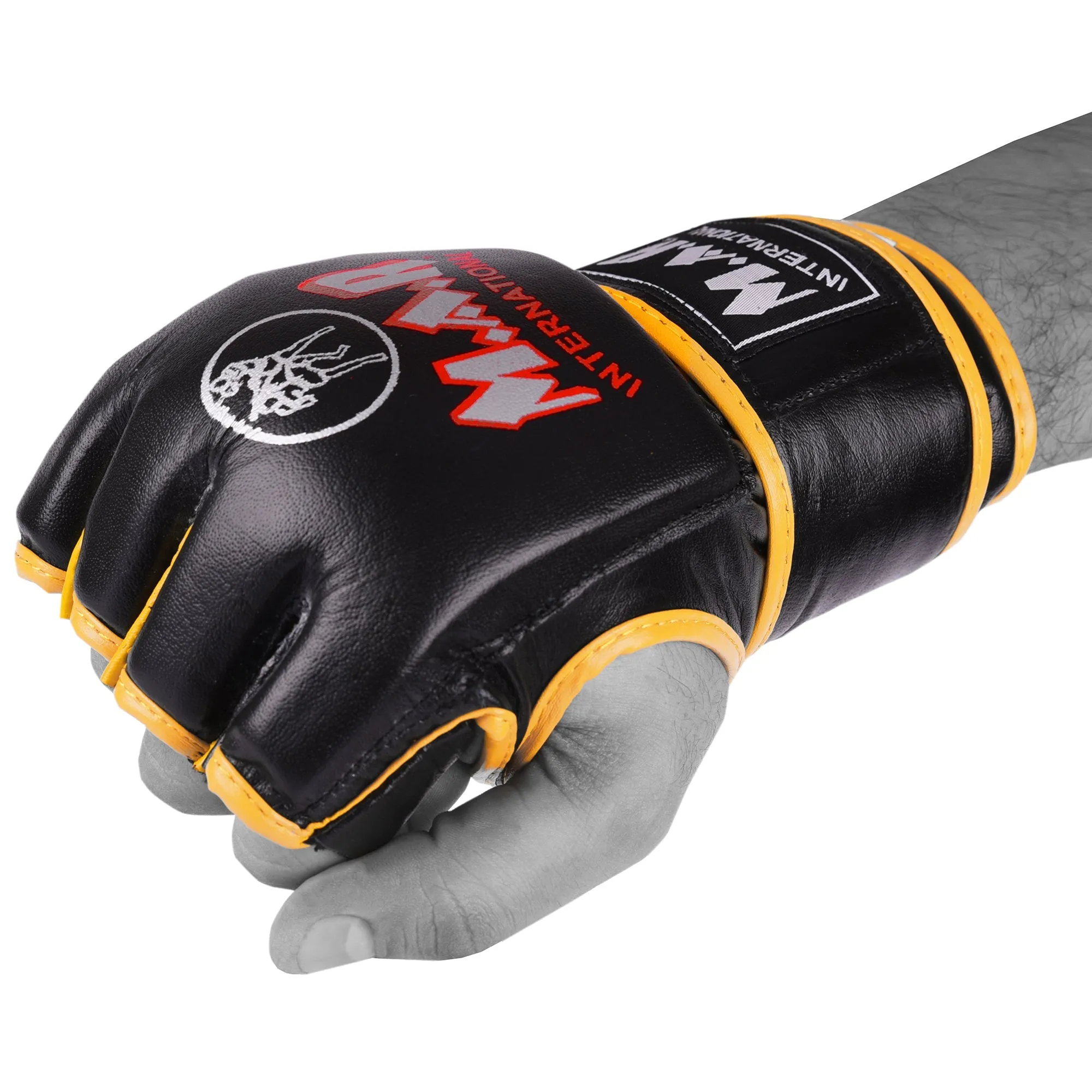 MAR-239 | Black Yellow Genuine Leather MMA Grappling Gloves