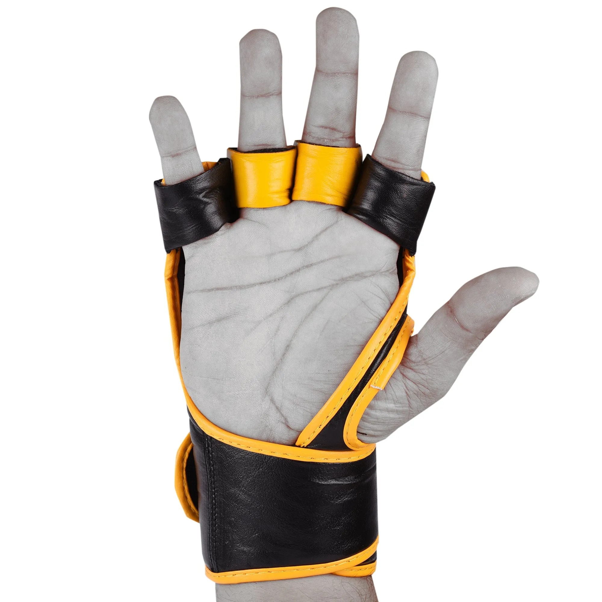 MAR-239 | Black Yellow Genuine Leather MMA Grappling Gloves