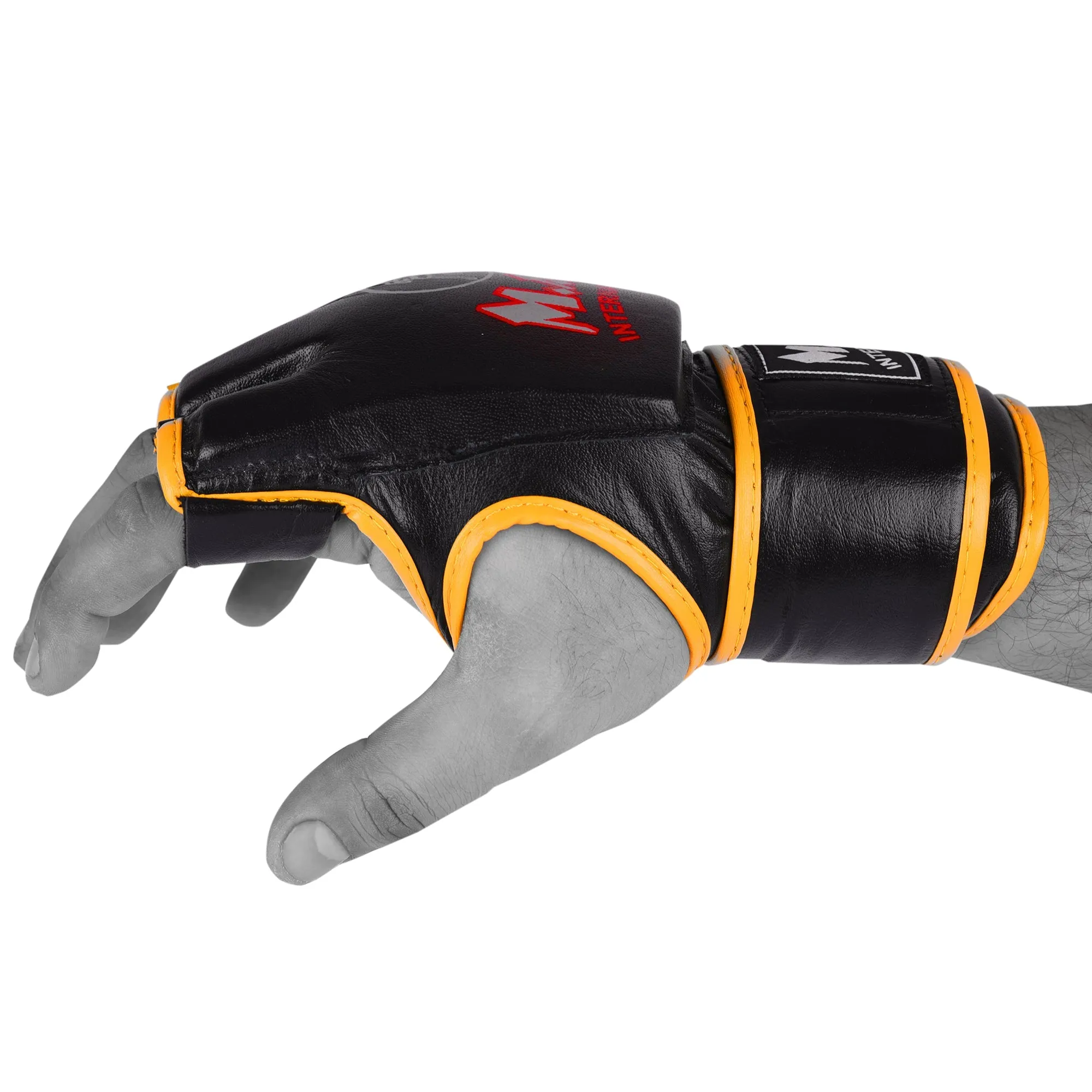 MAR-239 | Black Yellow Genuine Leather MMA Grappling Gloves