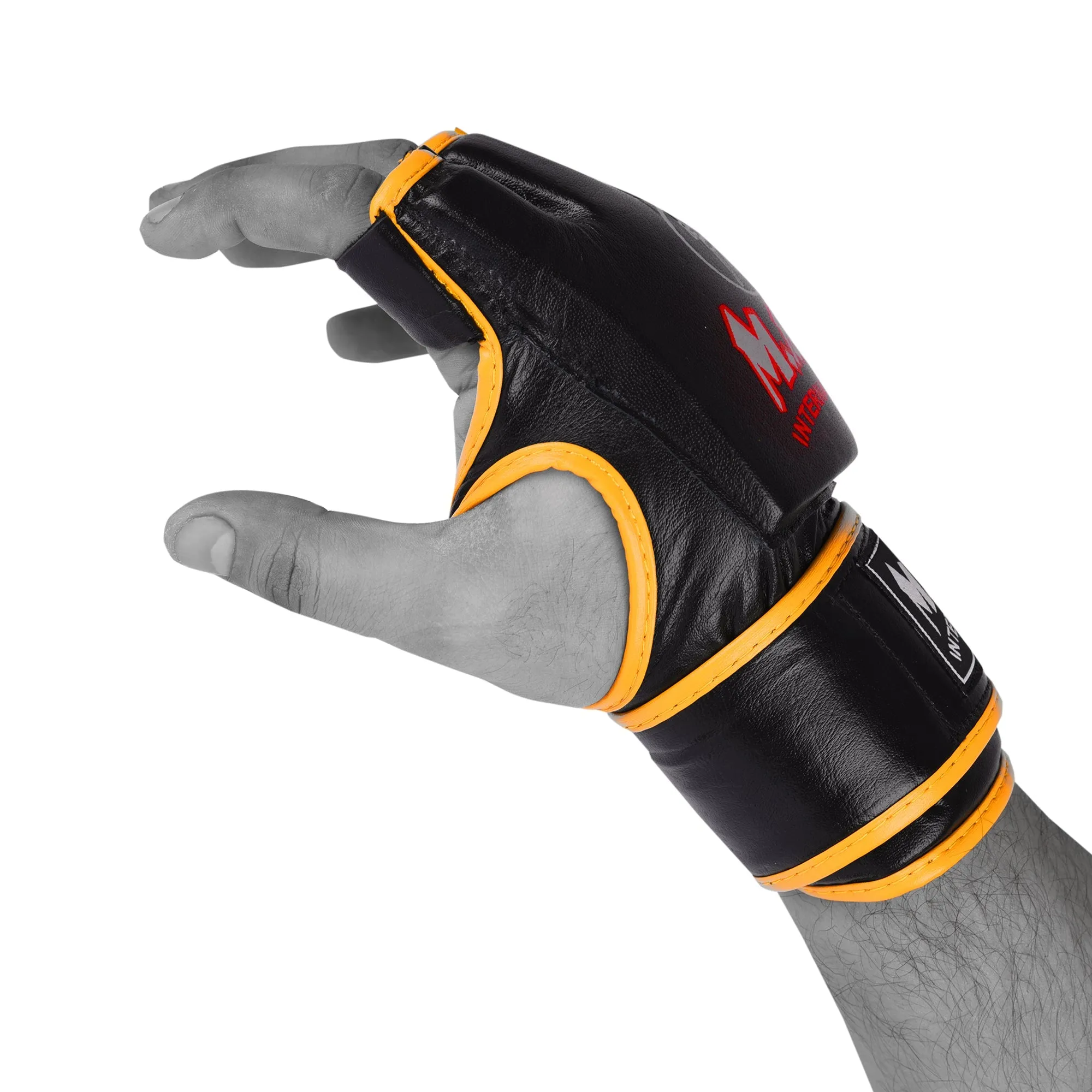 MAR-239 | Black Yellow Genuine Leather MMA Grappling Gloves