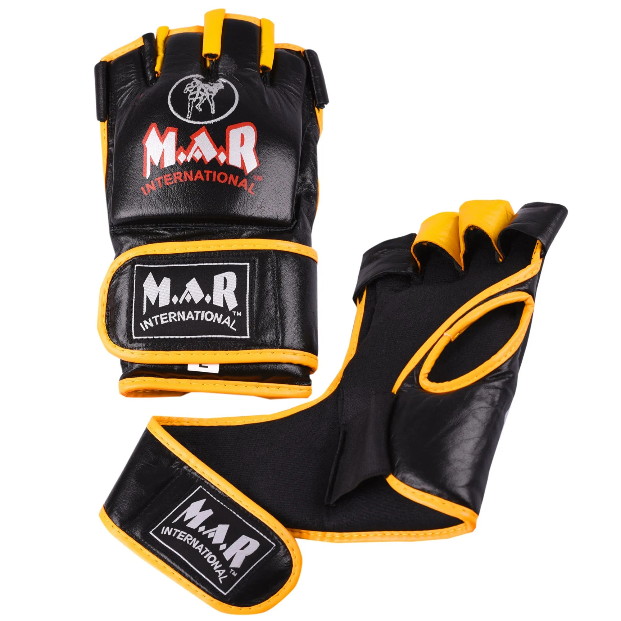 MAR-239 | Black Yellow Genuine Leather MMA Grappling Gloves