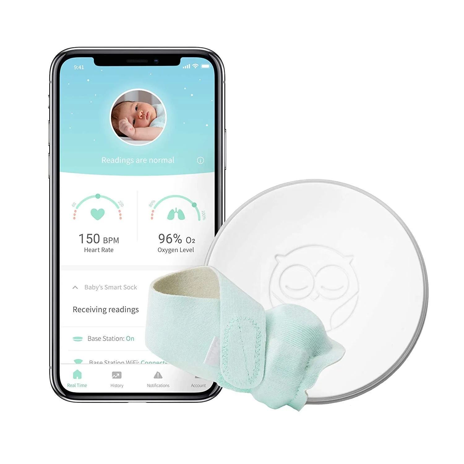Owlet Smart Sock Baby Monitor - Track Your Infant's Heart Rate & Oxygen Levels