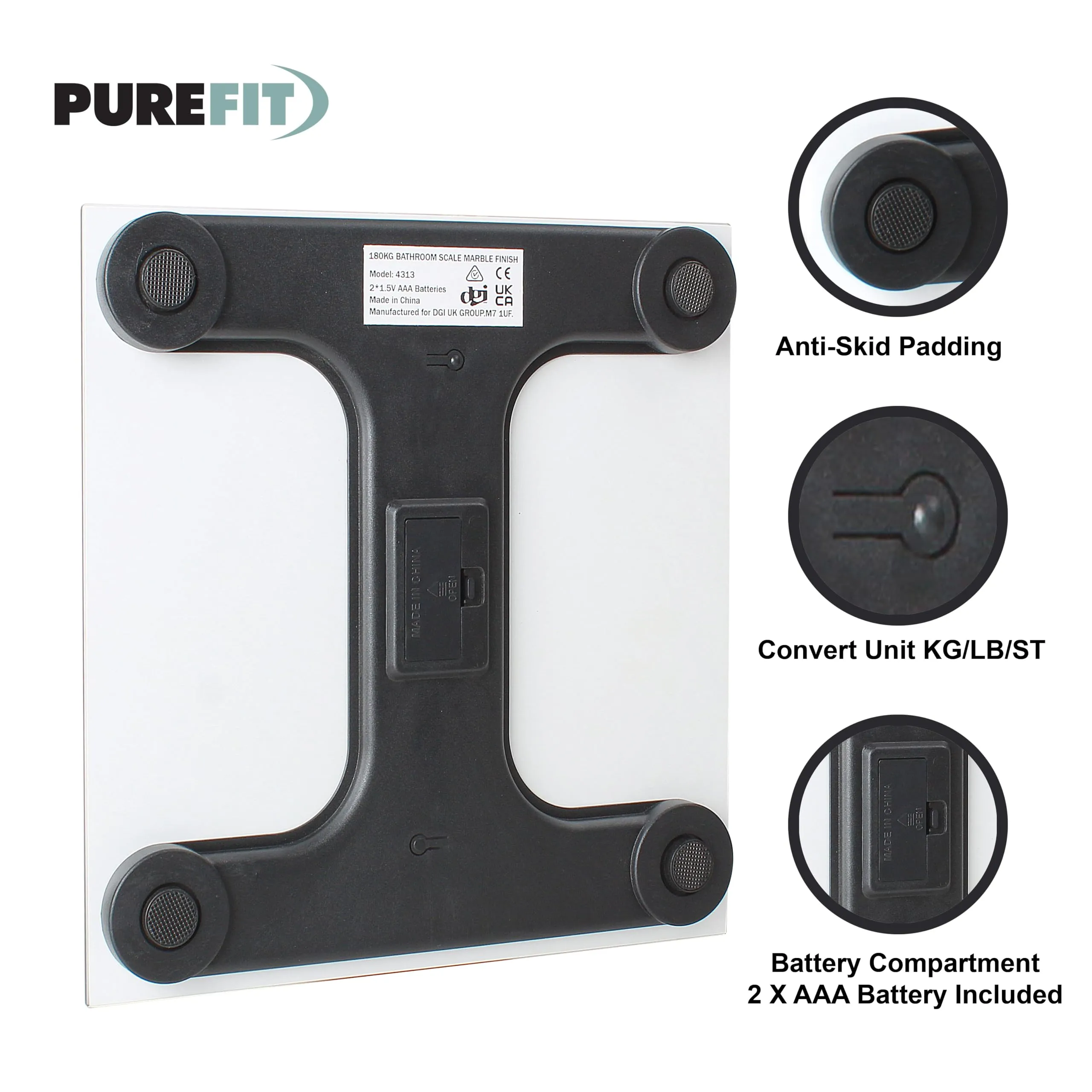PUREFIT Digital Bathroom Weigh Scale Ultra Slim LED Backlit Display