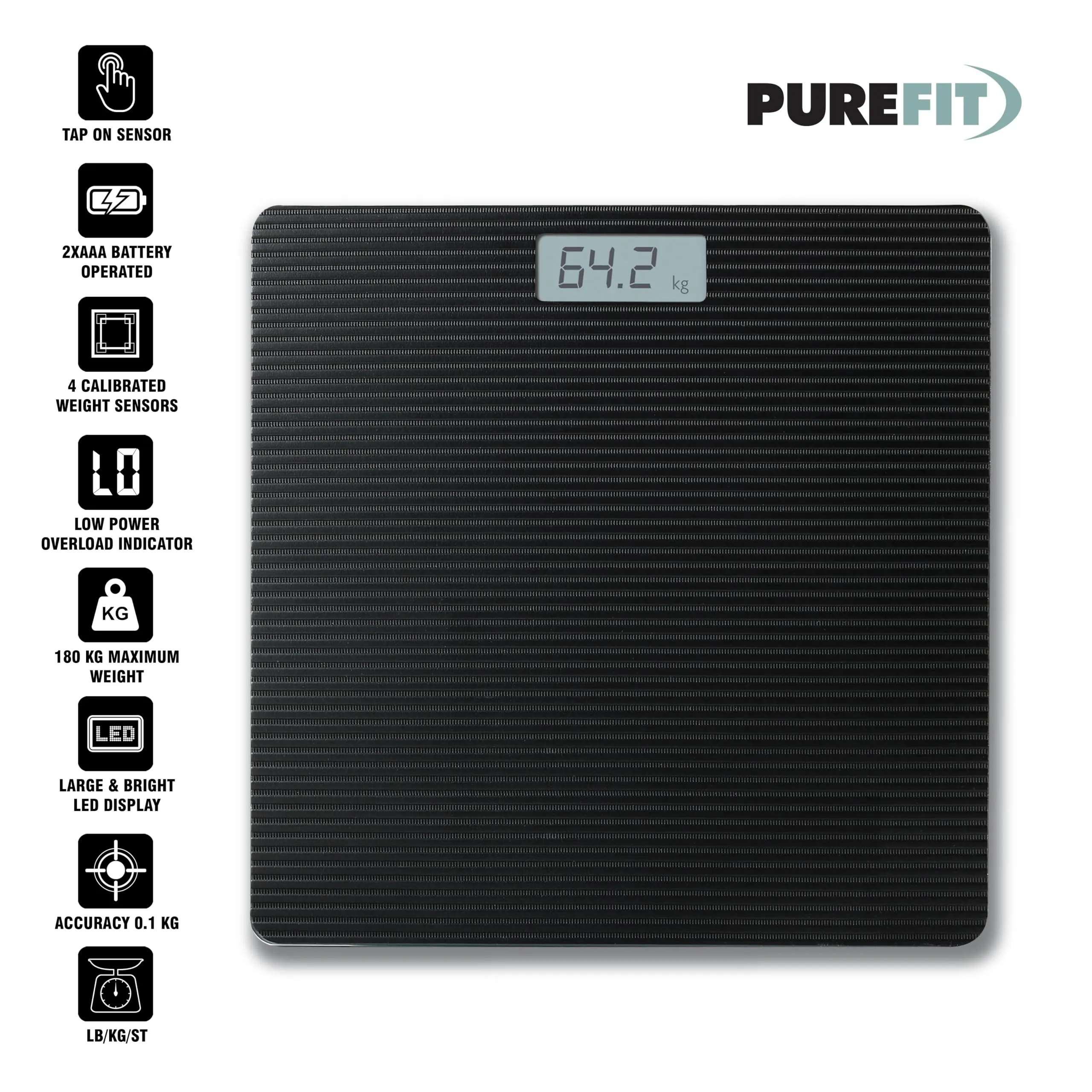 PUREFIT Digital Bathroom Weigh Scale Ultra Slim LED Backlit Display