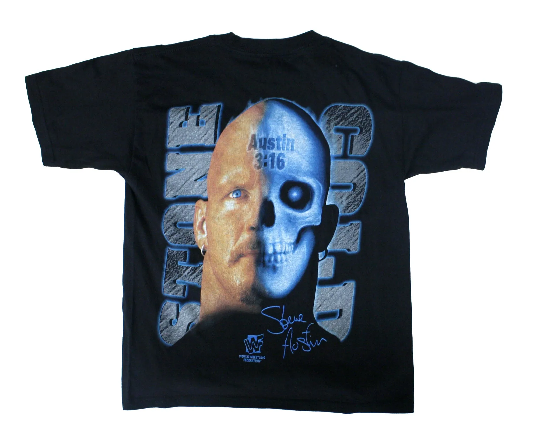 WWF BLUE LOGO / STONE COLD T-SHIRT YOUTH L / XS