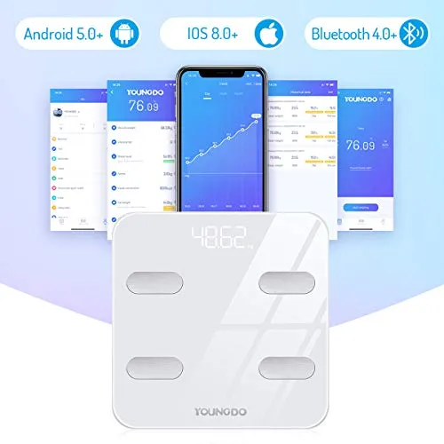 YOUNGDO Body Fat Scale [Upgraded Version to 23 Essential Measurements], Bluetooth Smart Bathroom Digital BMI Scales,Body Composition Analyzer Monitor High Precision Measuring for BMI, Body Weight etc